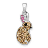 Sterling Silver Bunny Pendant with Light Brown and Pink Crystals, Whimsical Rabbit Charm
