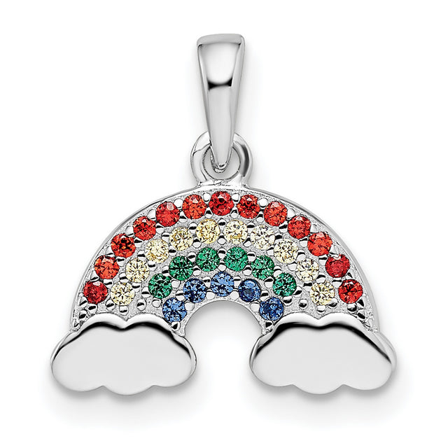 Sterling Silver Rainbow Pendant with Multicolor Cubic Zirconia and Cloud Accent