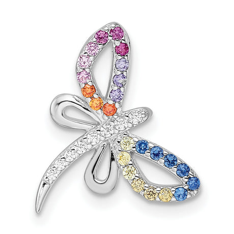 Sterling Silver Butterfly Pendant with Multicolored Cubic Zirconia, Nature-Inspired Design for Women