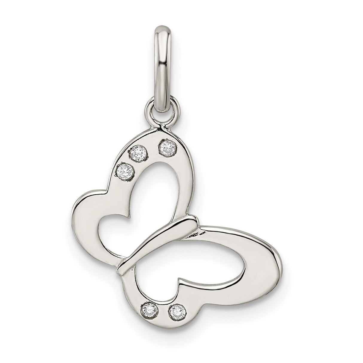 Sterling Silver Butterfly Pendant with Openwork Design and Cubic Zirconia Stones