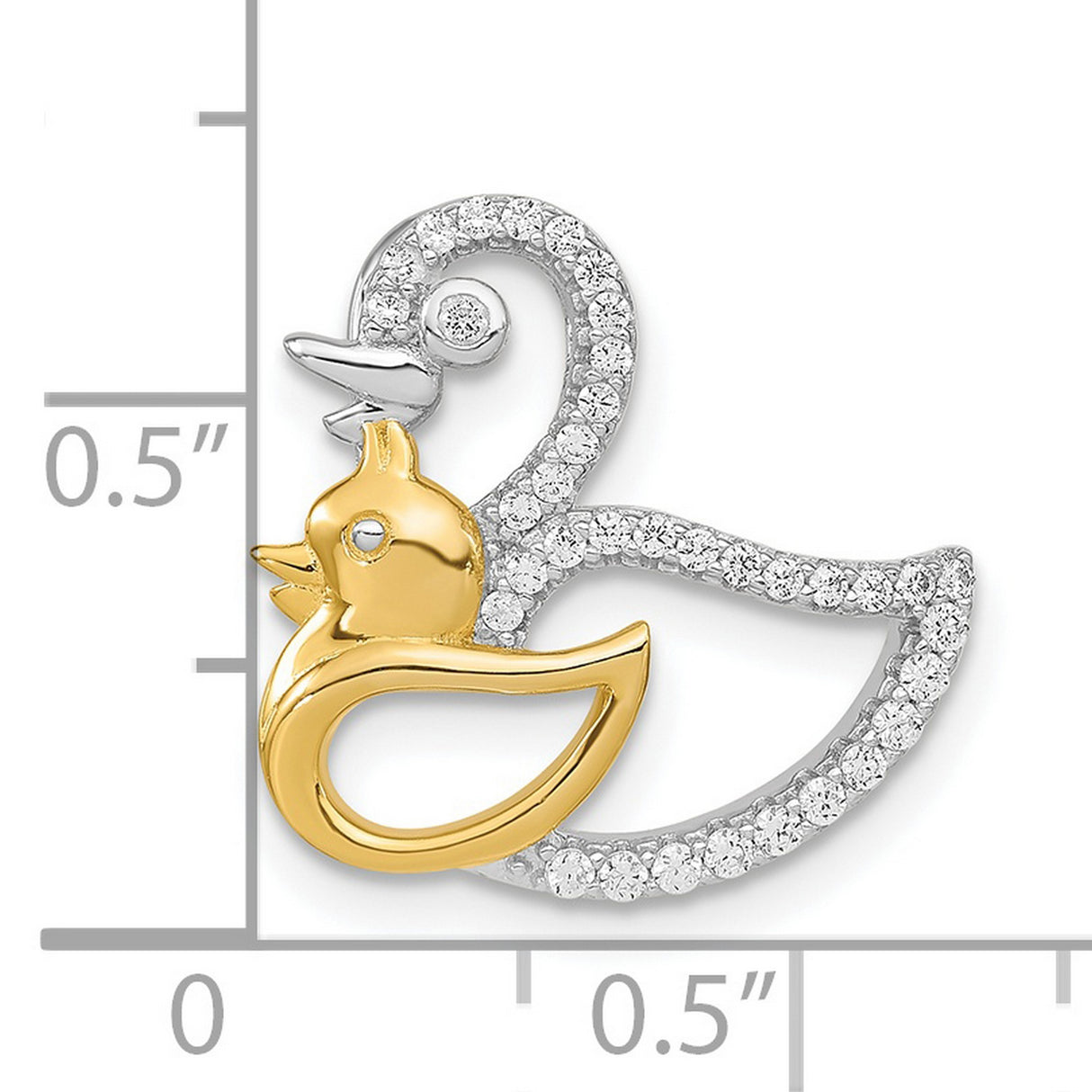 Sterling Silver Duck Pendant with Cubic Zirconia, Two-Tone Mother and Baby Charm