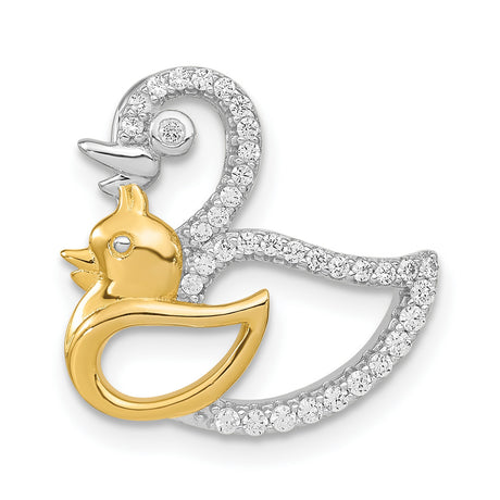 Sterling Silver Duck Pendant with Cubic Zirconia, Two-Tone Mother and Baby Charm