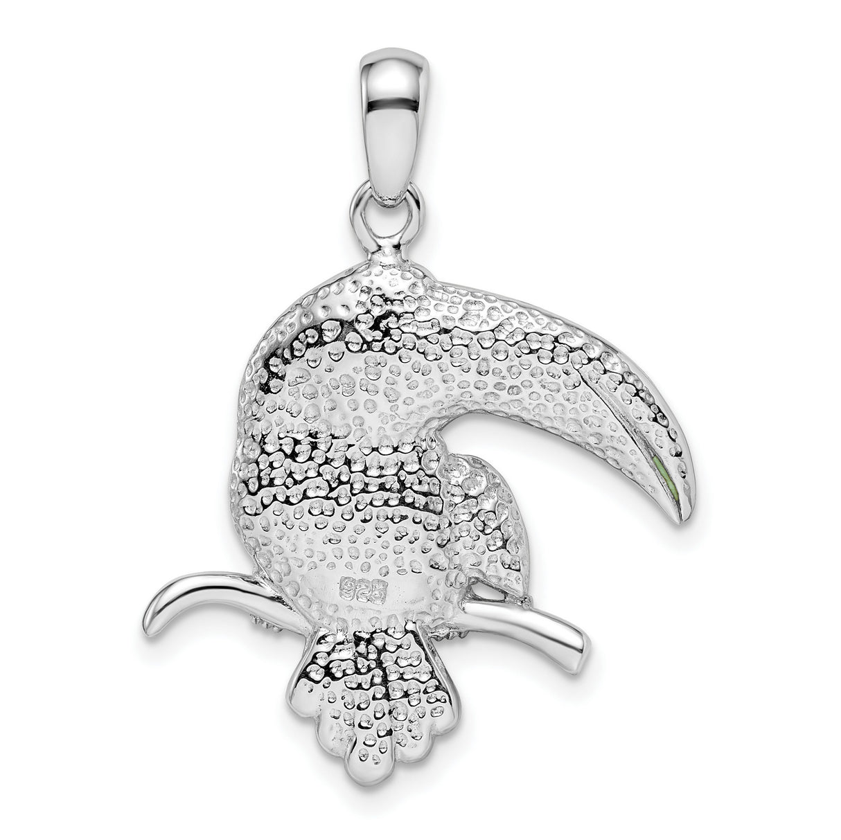 Sterling Silver Toucan Pendant with Red, Green, and Yellow Crystals, Tropical Bird Jewelry for Women