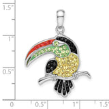 Sterling Silver Toucan Pendant with Red, Green, and Yellow Crystals, Tropical Bird Jewelry for Women