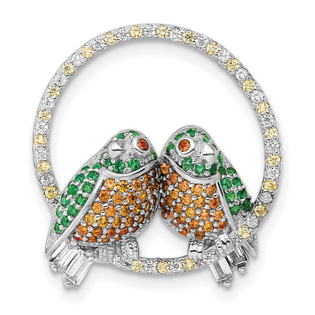 Sterling Silver Bird Brooch with Cubic Zirconia, Colorful Nature-Inspired Animal Pin