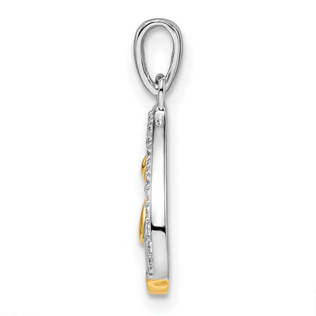 Gold Plated CZ Heart with Two Cats Charm Pendant in Real 925 Sterling SIlver
