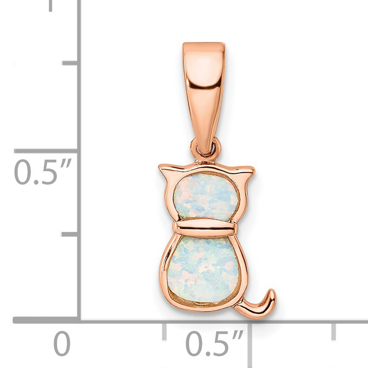 White Created Opal Cat Charm Pendant in Real 925 Sterling Silver