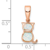 White Created Opal Cat Charm Pendant in Real 925 Sterling Silver