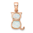 White Created Opal Cat Charm Pendant in Real 925 Sterling Silver