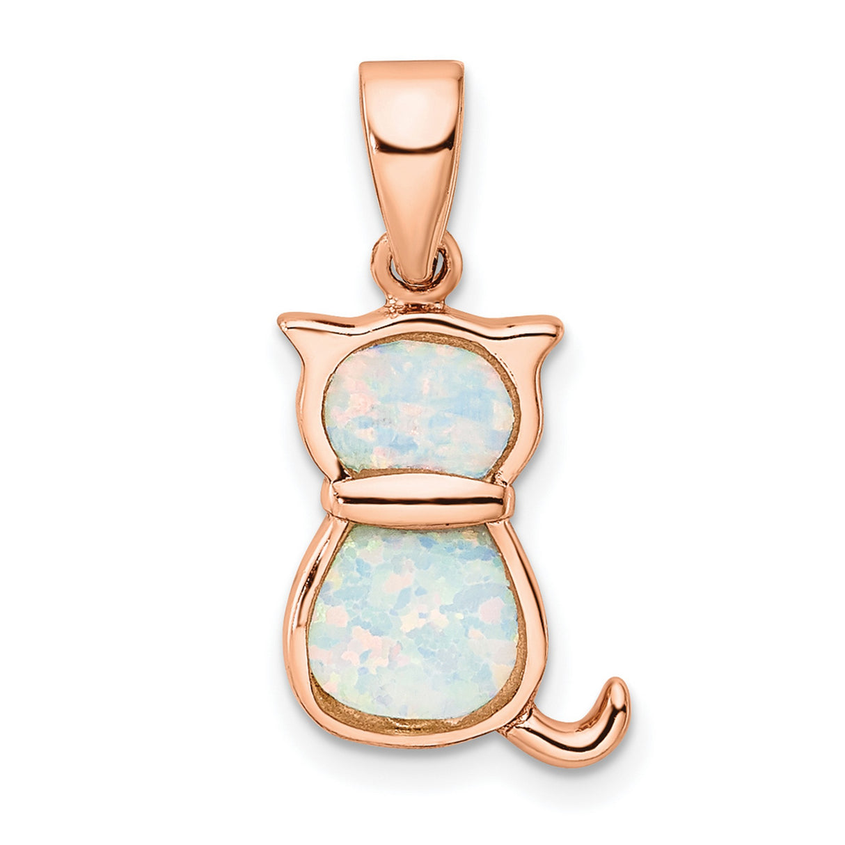 White Created Opal Cat Charm Pendant in Real 925 Sterling Silver