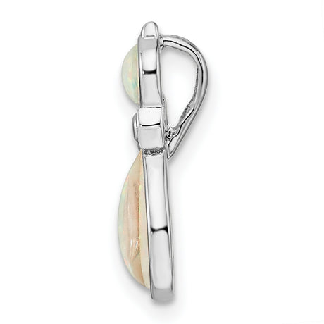 White Created Opal Cat Chain Slide Charm Pendant in Real 925 Sterling Silver