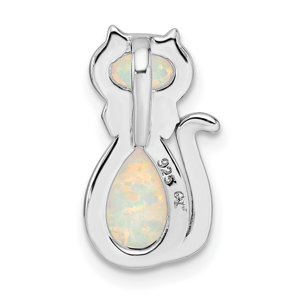 White Created Opal Cat Chain Slide Charm Pendant in Real 925 Sterling Silver