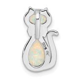 White Created Opal Cat Chain Slide Charm Pendant in Real 925 Sterling Silver