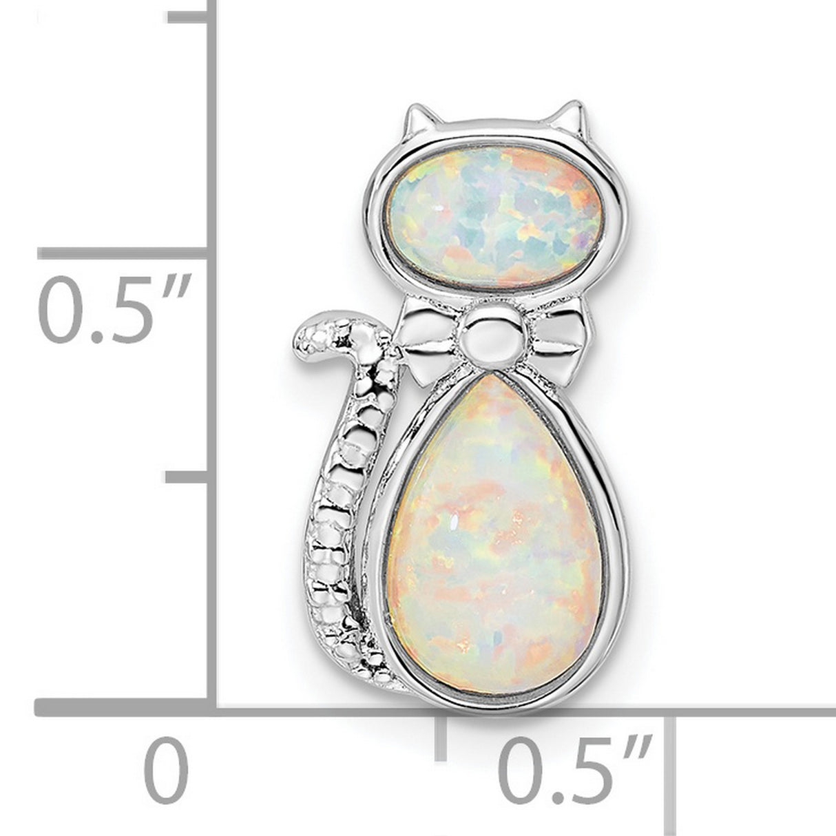 White Created Opal Cat Chain Slide Charm Pendant in Real 925 Sterling Silver