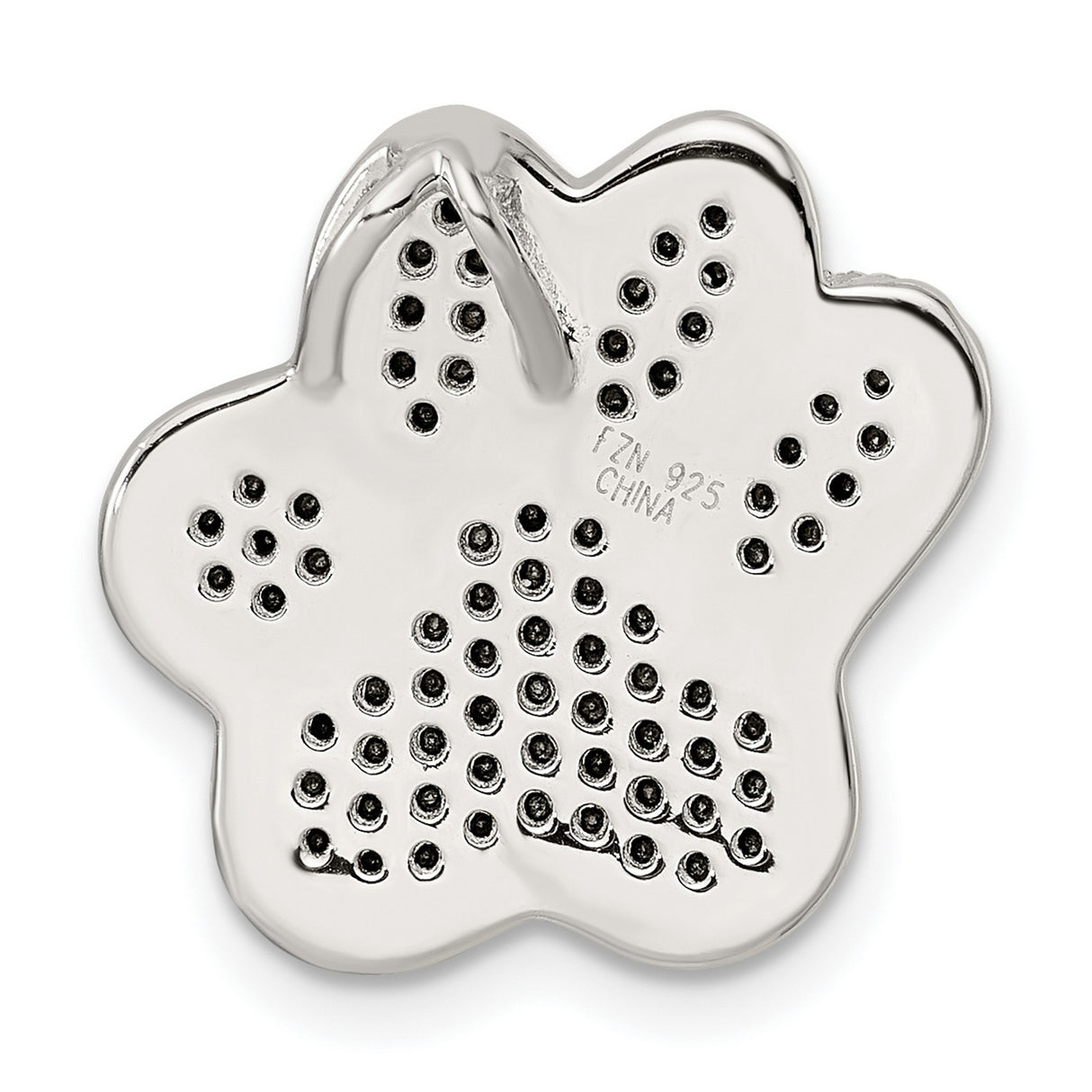 Sterling Silver Paw Print Pendant with Black and White Cubic Zirconia, Pet Memorial Jewelry