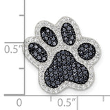 Sterling Silver Paw Print Pendant with Black and White Cubic Zirconia, Pet Memorial Jewelry