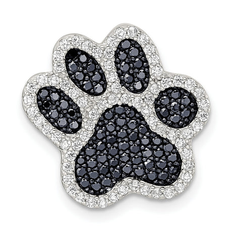 Sterling Silver Paw Print Pendant with Black and White Cubic Zirconia, Pet Memorial Jewelry