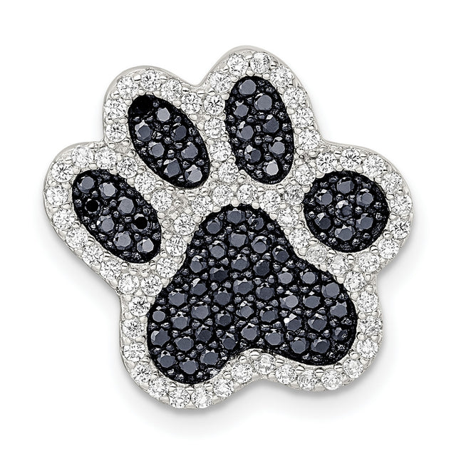 Sterling Silver Paw Print Pendant with Black and White Cubic Zirconia, Pet Memorial Jewelry