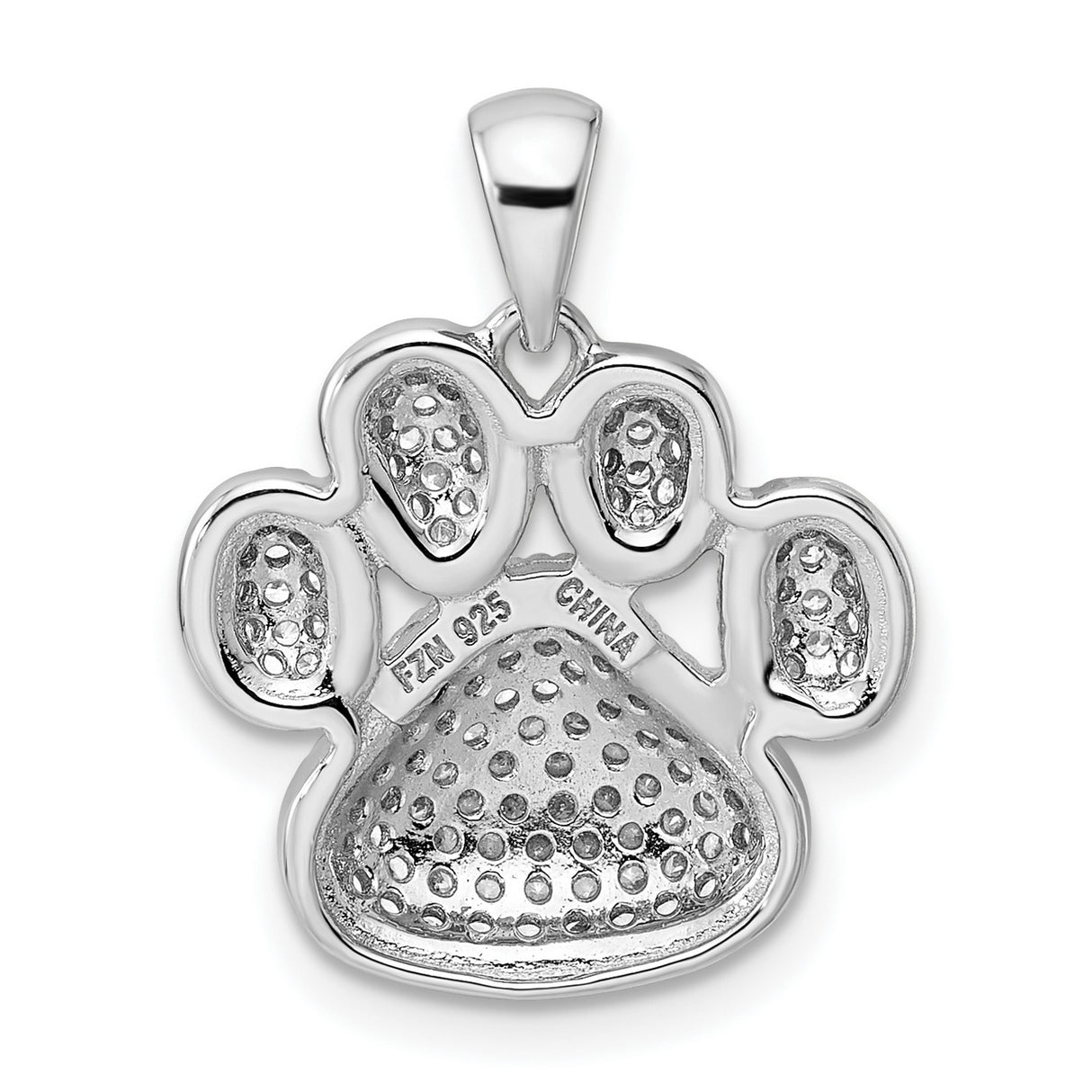 Polished CZ Paw Print Charm Pendant in Real 925 Sterling Silver