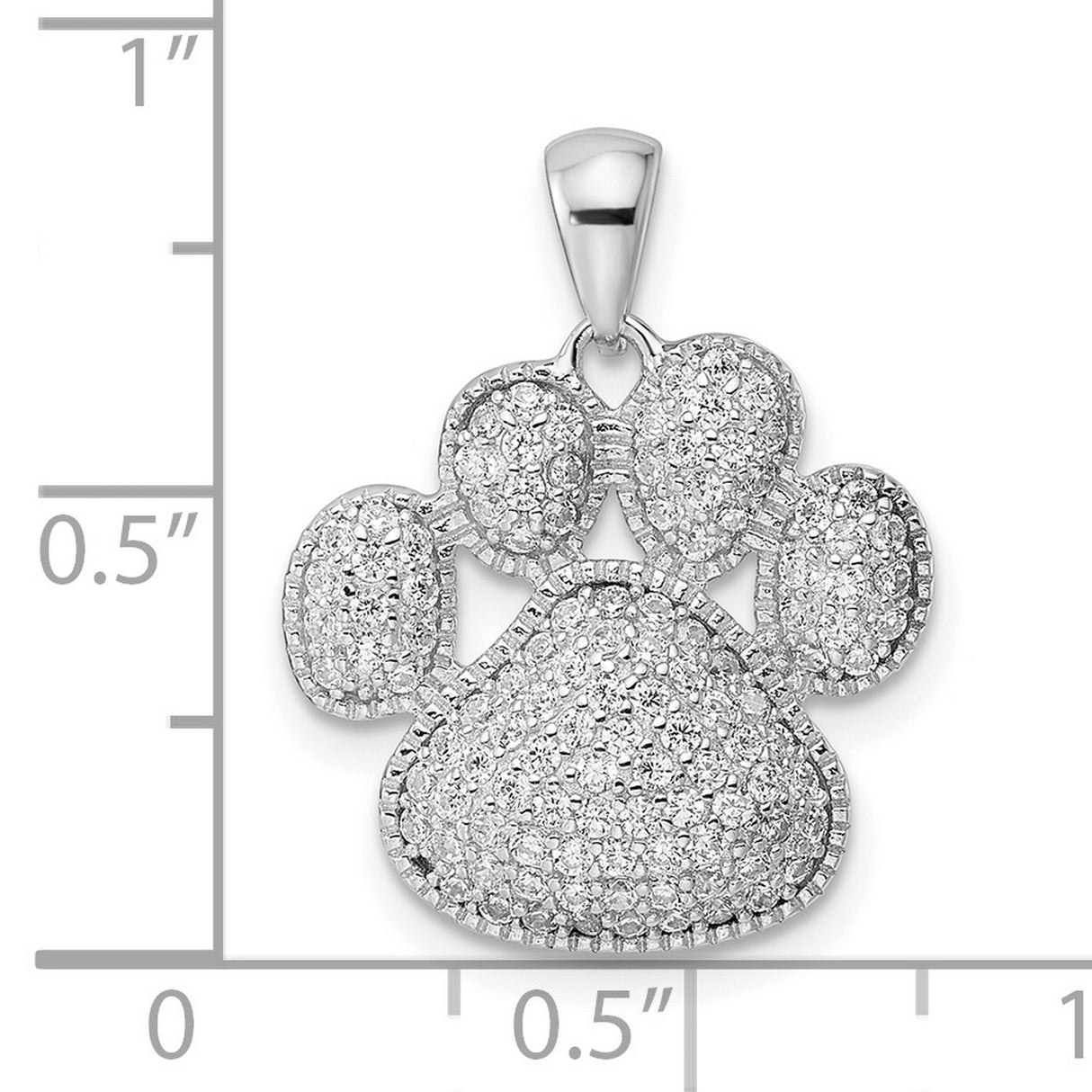 Polished CZ Paw Print Charm Pendant in Real 925 Sterling Silver