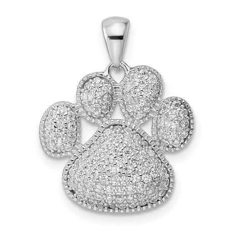 Polished CZ Paw Print Charm Pendant in Real 925 Sterling Silver