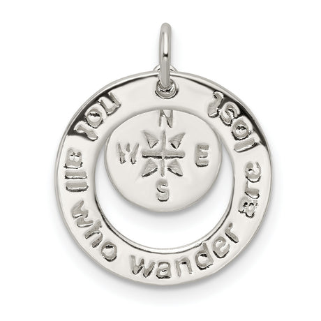 Sterling Silver Compass Pendant with Not All Who Wander Are Lost Quote, Travel-Inspired Charm