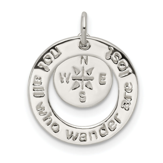 Sterling Silver Compass Pendant with Not All Who Wander Are Lost Quote, Travel-Inspired Charm
