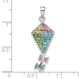 Sterling Silver Kite Pendant with Multicolored Cubic Zirconia, Whimsical Summer Jewelry for Women and Girls