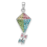 Sterling Silver Kite Pendant with Multicolored Cubic Zirconia, Whimsical Summer Jewelry for Women and Girls