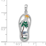 Sterling Silver Flip Flop Pendant with Enamel Palm Tree, Sun, and Ocean Waves