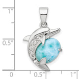 Sterling Silver Dolphin Pendant with Oval Larimar, Open Scroll Ocean Theme
