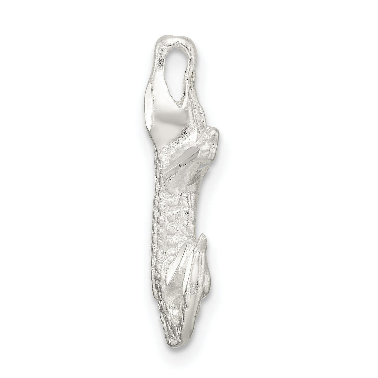 Sterling Silver Alligator Pendant, Textured Reptile Charm, Jungle Animal Wildlife Style