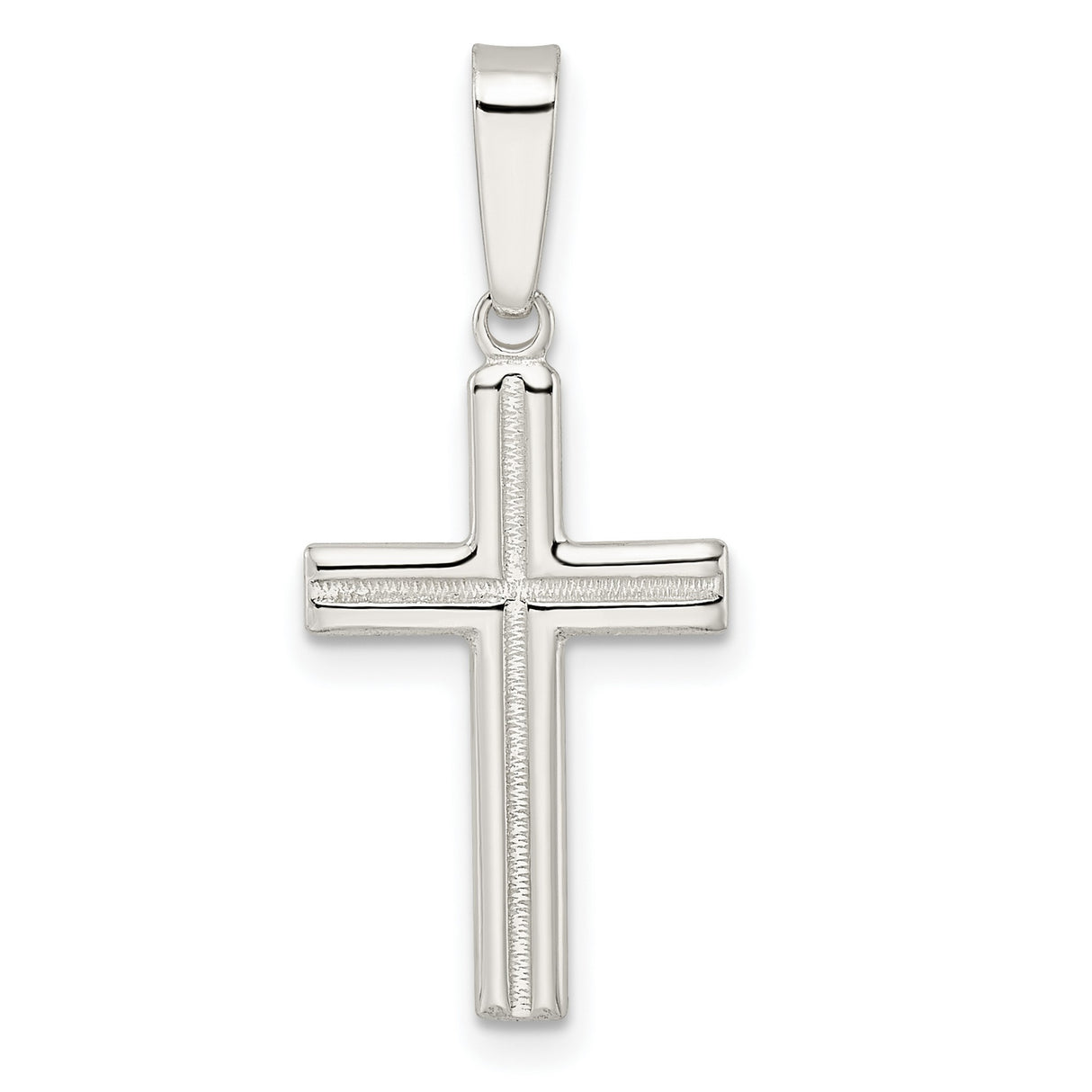 Sterling Silver Cross Pendant with Polished Finish, Satin Texture, Milgrain Detail