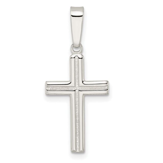 Sterling Silver Cross Pendant with Polished Finish, Satin Texture, Milgrain Detail