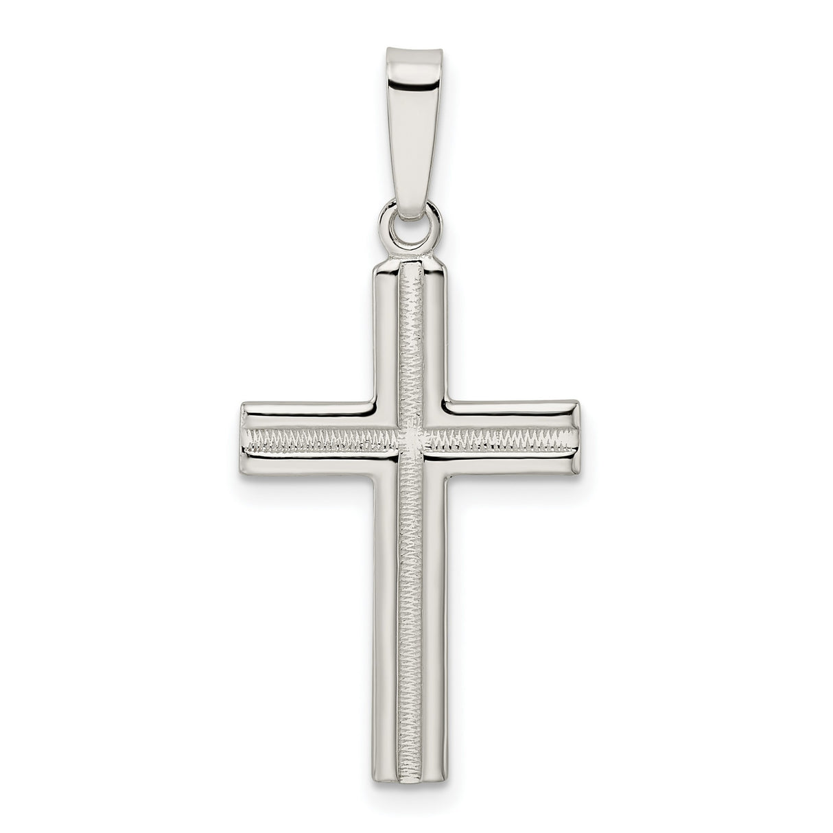Sterling Silver Latin Cross Pendant with Satin Etched Finish, Polished Modern Unisex Faith Design
