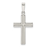 Sterling Silver Latin Cross Pendant with Satin Etched Finish, Polished Modern Unisex Faith Design