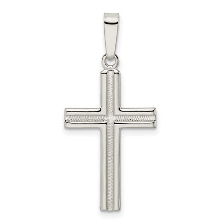 Sterling Silver Latin Cross Pendant with Satin Etched Finish, Polished Modern Unisex Faith Design