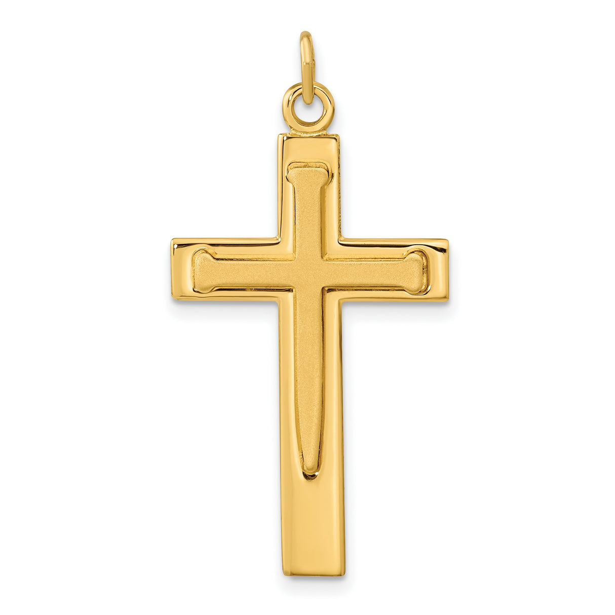 Gold Plated Polished and Satin Double Cross Charm Pendant in Real 925 Sterling Silver