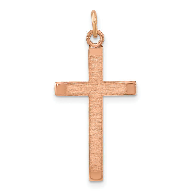 Sterling Silver Cross Pendant with Brushed and Polished Finish, Rose Gold Tone, Unisex Spiritual Charm