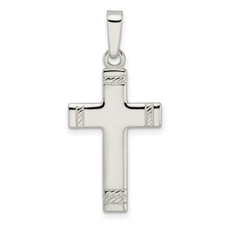 Sterling Silver Latin Cross Pendant with Rope Detailing and Mirror Finish