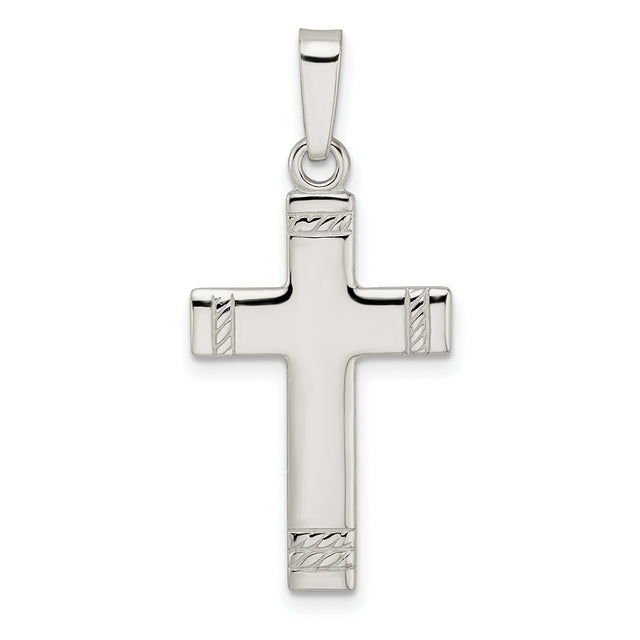 Sterling Silver Latin Cross Pendant with Rope Detailing and Mirror Finish