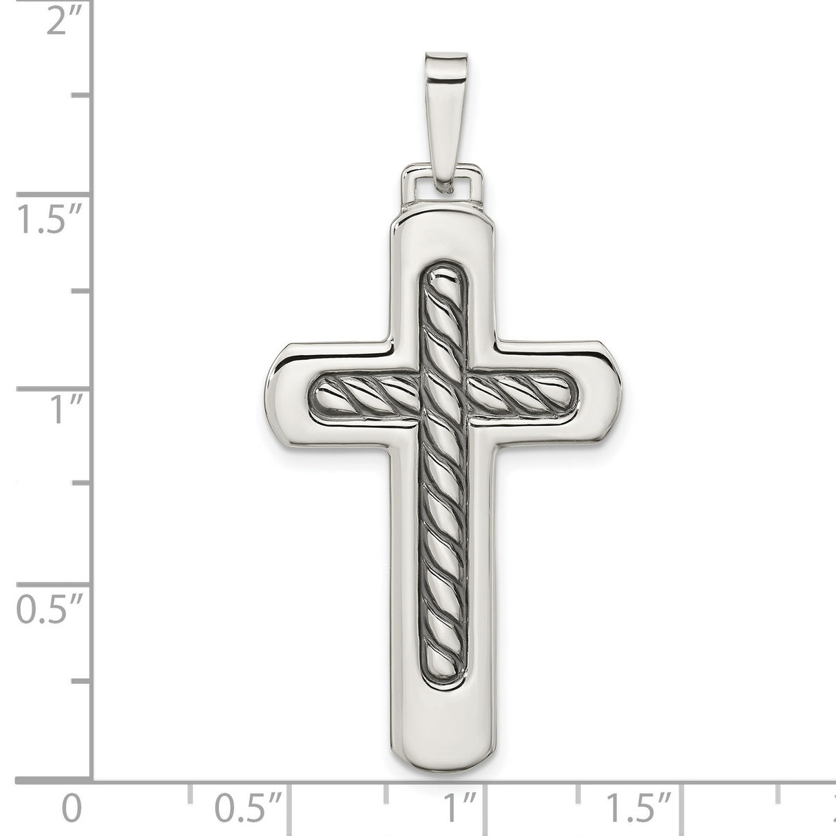 Sterling Silver Cross Pendant with Twisted Rope Detail and Textured Finish