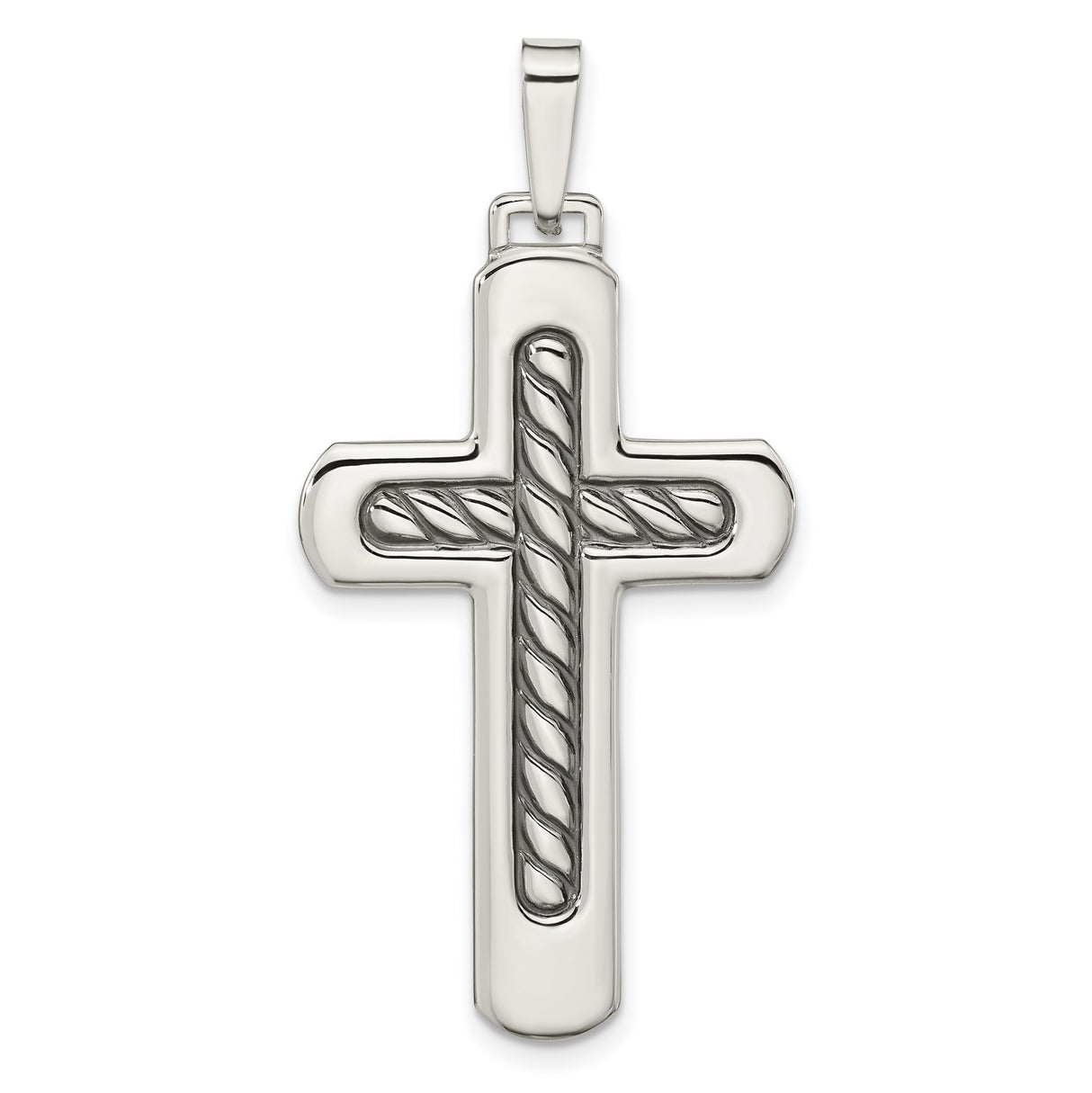 Sterling Silver Cross Pendant with Twisted Rope Detail and Textured Finish
