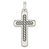 Sterling Silver Cross Pendant with Twisted Rope Detail and Textured Finish