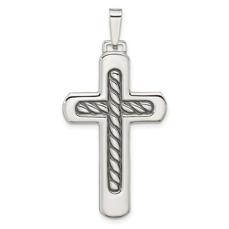Sterling Silver Cross Pendant with Twisted Rope Detail and Textured Finish