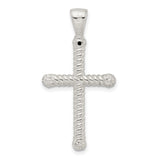 Sterling Silver Twisted Rope Cross Pendant with Textured Hollow Latin Design