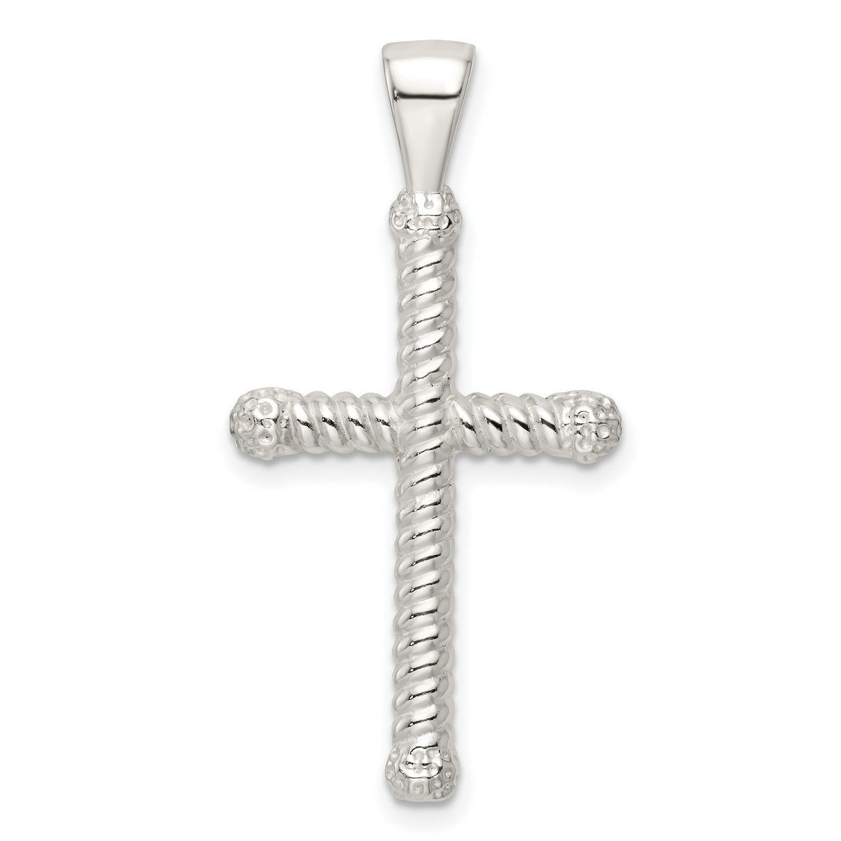 Sterling Silver Twisted Rope Cross Pendant with Textured Hollow Latin Design