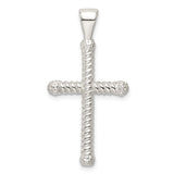 Sterling Silver Twisted Rope Cross Pendant with Textured Hollow Latin Design