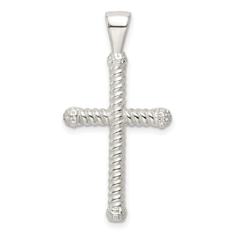 Sterling Silver Twisted Rope Cross Pendant with Textured Hollow Latin Design