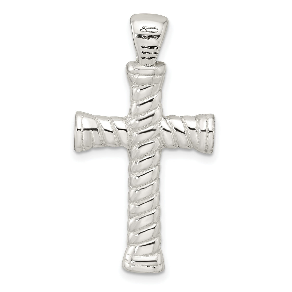 Sterling Silver Cross Pendant with Twisted Rope Texture and Mirror Finish for Men and Women